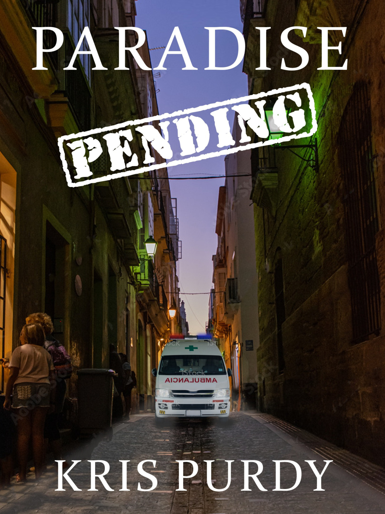 Book cover shows an ambulance in a dark Spanish alleyway